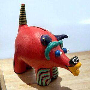 Fun Coin Bank by Giggles Pig Boar Bull Wood Red